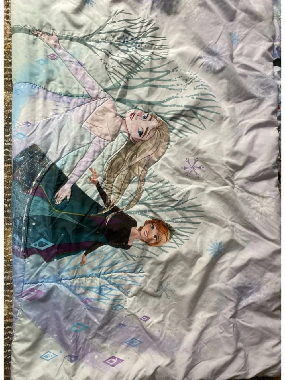 Disney Frozen Elsa & Anna Comforter in Lavender, Teal, and Ice Blue Crib size
